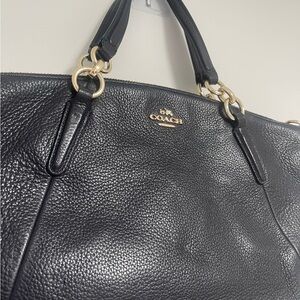 Coach Blue Shoulder Bag with Luxurious Leather and Gold Accents